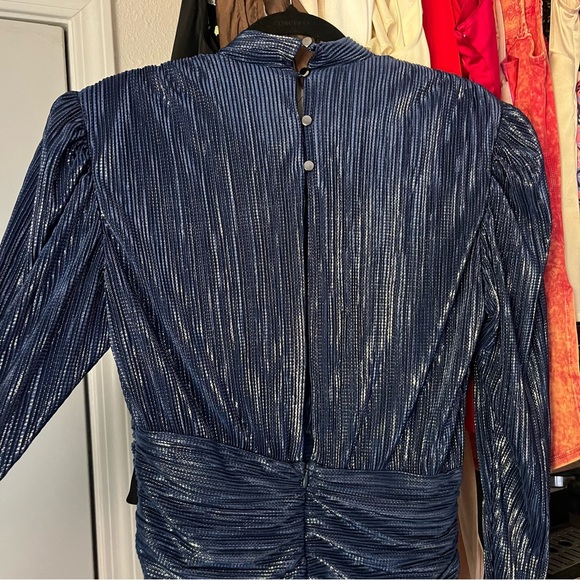 NWT SABINA MUSAYEV blue glitter metallic ruched event formal bodycon mini dress - Picture 5 of 8